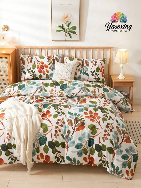 2/3 pièces/Set Housse de couette réversible à motif floral et feuilles, Linge de lit doux, respirant et sans froissage, meilleur pour le sommeil, style hôtel de luxe, cadeau pour maman, papa, ami. Housse de couette*1 Taie d'oreiller*1/2 Ensemble de literie taille King, Queen, Full, Twin idéal pour la chambre à coucher, la chambre d'amis, le dortoir