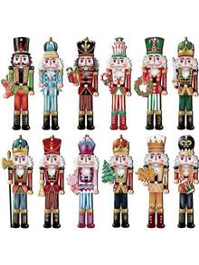 36 peças/24 peças/12 peças/1 peça itens de decoração de Natal, decoração de casa de Natal, decoração de quebra-nozes de madeira de Natal, decoração de festa de madeira pendurada, decoração de quarto, para árvore de Natal, janela, varanda, sala de estar, cerca, bolsa transversal, mochila escolar, chaveiro com fivelas decorativas penduradas, Natal, presente de volta às aulas