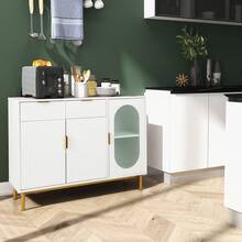 GOFLAME Buffet Server Sideboard, Kitchen Storage Cabinet With 2 Spacious Drawers & 2 Big Cabinets With Doors, Metal Legs, Elegant Free Standing Storage Chest For Dining Room Kitchen Living Room, White - White - View 5