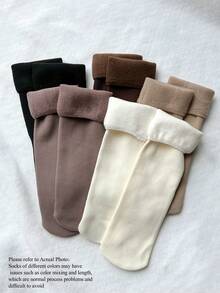 5双装女士加厚中筒保暖雪袜，直筒图案，冬季保暖舒适 - 彩色 - 查看 8