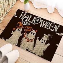 Halloween Ghost Pumpkin Kitchen Rug Set, Non-Slip Backing, Machine Washable, Polyester Bat, Ghost, Pumpkin Doormat, Suitable For Home Kitchen Decor, Short Plush Holiday Mat, Applicable For Thanksgiving, Christmas, Holiday Decoration