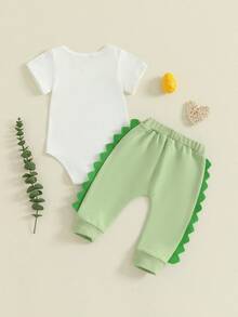 Baby Boy's Clothing Sets Fashionable Dinosaur Print Short Sleeve Romper With Pants 2Pcs Outfits
