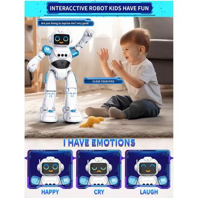 1pc Children's Robot Toy, Smart Voice Remote Control Robot, Gesture Sensing Programmable Smart Remote Control Robot, Expressive Robot Toy, Interactive Walking, Singing, Dancing Robot, Rechargeable, Suitable For 3-12 Years Old Boys And Girls As Christmas, Halloween, Easter, Birthday Gift