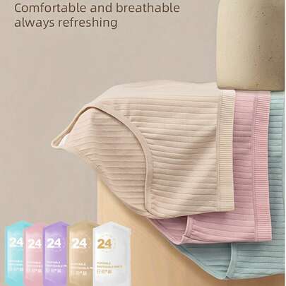 5 قطع/عبوة - سراويل نسائية قابلة للتخلص منها مخططة، سراويل داخلية مغلفة فردية مضادة للبكتيريا للسفر، سراويل داخلية معقمة للسفر، سراويل داخلية ناعمة وصديقة للبشرة قابلة للتخلص منها، ألوان زاهية، مثالية للسفر والترفيه والرحلات العمل والأنشطة اليومية