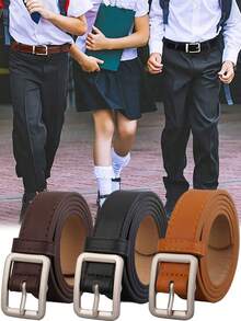 1 Stück Retro College Stil Gürtel mit Metallschnalle - modisches rechteckiges Design Kinder Gürtel für Jungen & Mädchen - 100 - Übersicht 1