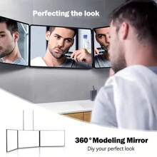 3 Way Mirror For Hair Cutting,360 Trifold Mirror With Height Adjustable Telescoping Hooks,And 5X Magnification,For Makeup, Hair Styling - Trắng-Không có đèn LED - Xem 5