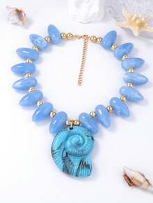 1 Stück übertriebene mehrfarbige Perlen-Halskette mit großer Muschel Anhänger als Urlaubsaccessoire, vielseitiges Luxus-Accessoire für Frauen