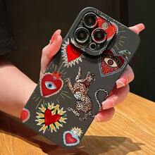 Funda para teléfono Love Leopard Print Eye Frosted Matte Teléfono móvil phone16 15 14 13 12 Pro 16 15 14Plus 11/X/Xsmax S22 S23 S24 S25+ Ultra//Plus Soft TPU Antihuellas Absorción de golpes y anticaída - Negro - Ver 4