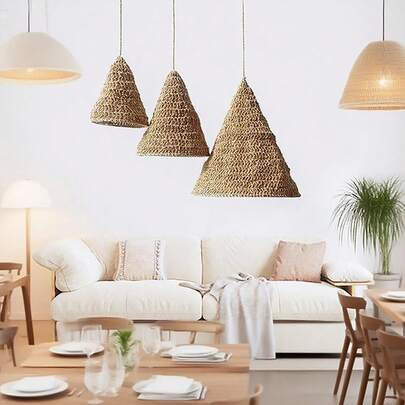 1/3 قطعة من أغطية المصابيح المنسوجة يدويًا بطراز بوهيمي، ديكور معلق في الهواء لديكور المنزل والمطاعم، غطاء مصباح من الحبل الكتاني