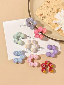 10 件/套时尚跨境彩虹色 C 形编织新月心形星星串珠夹式耳环，彩色亚克力简约优雅耳环套装 - style 1 - 查看 7