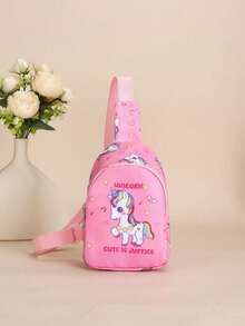 1 pieza Mini bolso de pecho/bandolera/monedero lindo de cierre con cremallera de nailon con diseños de unicornio/sirena/dinosaurio/espacio, adecuado para uso diario - Bolso de pecho con estampado de dibujos animados - Ver 14