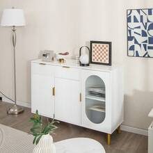 GOFLAME Buffet Server Sideboard, Kitchen Storage Cabinet With 2 Spacious Drawers & 2 Big Cabinets With Doors, Metal Legs, Elegant Free Standing Storage Chest For Dining Room Kitchen Living Room, White - White - View 3