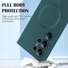 Magnetic Style Luxury TPU Matte Solid Color Magnetic Phone Case Compatible With Galaxy S24 S25 S22 S23 Ultra Plus S20 S21 FE Note 20 A35 A55 A05 A15, Soft TPU Material, Also Compatible With IPhone 17 Air 16 E 15 14 13 12 11 Pro Max Plus Professional Gift - Dark Green - View 4