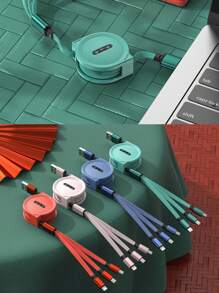 三合一1米快充线，可伸缩1/2/3线，TPE充电数据线，兼容vivo/OPPO等主流品牌，集成iOS/Android/Type-C接口 - 彩色 - 查看 10