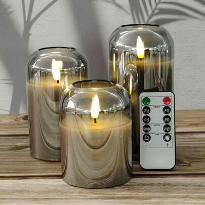 1pc/3pcs Set Flameless Candle Lights, Candle Lights With 10-Key Remote Control & 24-Hour Cycle Timer, Battery Powered, Wish Candle Lights, Odorless, 3D Flame Effect, Electric Pillar Candles With Wick, Warm Flame, Suitable For Wedding, Home Decor, Bedroom, Proposal, Birthday, Party, Christmas, Halloween, Company Events, Gifts, Candle Warmer