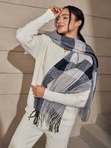 1pc Women's Cashmere Scarf, Air Conditioning Nap Shawl, Soft And Warm, Suitable For Daily Use. Scarf - Grey - View 3