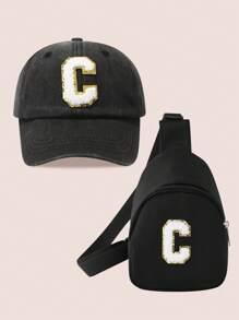 2pcs/Set Boys' Letter Graphic Baseball Cap And Bag, Girls' Breathable Fitted Design Suitable For Daily Wear And Outdoor Activities