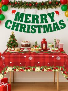 1件圣诞桌布，饰有圣诞花、雪花和圣诞树图案，适用于桌布、圣诞派对装饰、房间装饰、餐桌装饰、圣诞餐桌装饰、家居圣诞装饰、圣诞快乐装饰、圣诞厨房桌旗、圣诞装饰品、2026新年装饰、桌面装饰、圣诞装饰、圣诞礼物、圣诞装饰