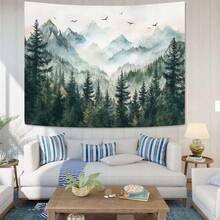 Local Shipping 2025 New   Black And White Tapestry Starry Night Mountain Tapestries For Bedroom Aesthetic Moon And Stars Tapastry's Wall Hanging Dark Nature Forest Wall Tapestry For Living Room Dorm (48'' * 36'') - 墨綠色 - 查看 2
