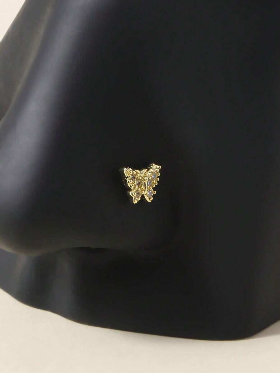 1 chiếc khuyên mũi hình bướm chữ L mạ vàng 14K, nặng 20g, kiểu dáng dễ thương dành cho nữ. - Đinh vít mũi chữ L - Xem 1