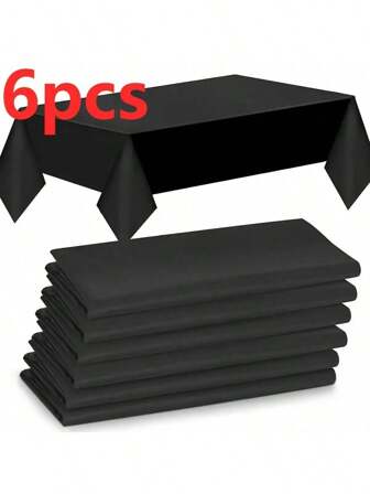 6pcs Elegant Disposable Black Tablecloth, Woven, Suitable For Weddings, Bridal Showers, Birthday Parties And Various Gatherings. Easy To Clean Indoor Plastic Cover