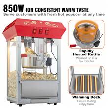 Popcorn Maker, 8 Oz Countertop Popcorn Machine, 850W, 48 Cups, Red - 查看 4