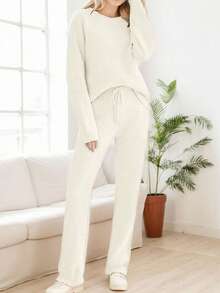 tooluck Women's Casual Pajama Set Fuzzy Fleece Knitted Long Sleeve Pj Loungewear White - trắng - Xem 4