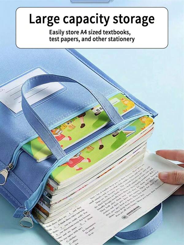 A4 Zipper Subject File Folder, Canvas Handbag For Elementary, Middle & High School Students, Thick & Spacious Multi-Layer Bag For Chinese, Math Textbooks, Exam Papers