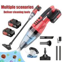 Royalswill Wireless Handheld Vacuum Cleaner, Vacuum Cleaner, Suitable For Home And Car Use, LED Light, Equipped With Super Strong 5500PA Suction Power, 5-In-1 Brush Head, Lightweight And Portable, Washable, Built-In Battery - Red - View 2