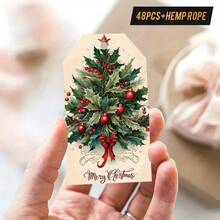 48pcs Elegant Vintage Christmas Gift Tags With Hemp Rope | Classic Holiday Tags For Presents, Tree Decorations, Party Decor - Perfect For Family, Friends, Office Exchange(12/48pcs) - Multicolor - View 7
