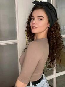 Plain    Polyester    Knot    1pcs Black Bow Design Extra Wide Headbands, Women Non-Slip Headwraps, Hair Accessories Turban For Workout, Made Of Polyester Fiber, Hairband - Màu vàng - Xem 2