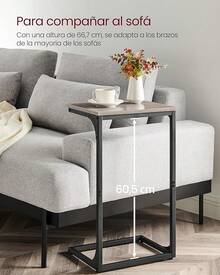 VASAGLE Mesa Auxiliar en Forma de C, Mesita de Noche, Marco de Metal, para Sala de Estar, Dormitorio, Marrón Rústico y Negro Tinta MLET353B01 - Abedul grisáceo + negro - Ver 10