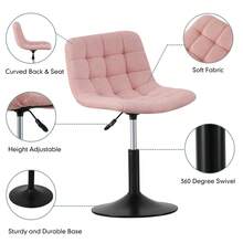 Mcc Direct Soft Fabric Dressing Table Chair, Height Adjustable Swivel Desk Home Office Chair With Footrest And Metal Base For Bedroom Vanity & Office - Drake - Pink - View 4