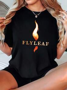 Women's-Shirt Casual Loose Fit Black White Options Flame FLYLEAF Print Summer Daily Wear Shirts Summer Tops Graphic Tees Summer Outfits Women Graphic Tees Women Crop Tops Tops Women Vintage Cotton Cute Clothes Women - màu đen - Xem 1