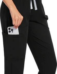 Fitglam Women's Scrub Jogger Pants Lightweight Nurse Uniform With 5 Pockets - 黑色 - 查看 3