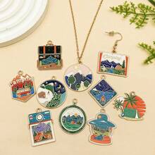 Mix 10pcs Outdoor Adventure Charms Pendants - Zinc Alloy Camping Themed DIY Jewelry Accessories With Detailed Mountain, Tent, And Nature Decorations For Handmade Bracelets, Necklaces, And Earrings, Perfect For Summer Festivals And Travel Enthusiasts