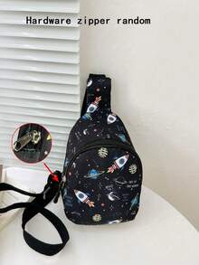 1 pieza Mini bolso de pecho/bandolera/monedero lindo de cierre con cremallera de nailon con diseños de unicornio/sirena/dinosaurio/espacio, adecuado para uso diario - Bolso de pecho con estampado de dibujos animados - Ver 9