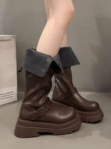 Western Style Buckle Holiday Retro British Wind Thick Heel Tall Boots For Women, Autumn/Winter 2025 New Arrival Knee-High Slim Riding Boots