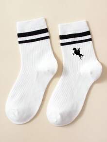 1 双儿童袜子，樱桃字母图案，男女通用休闲运动中筒袜，四季皆宜 - 彩色 - 查看 2