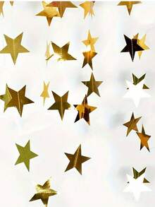 1pc-4m Gold Star Garland - Shiny Paper Banner For Star-Themed Parties, Weddings & Christmas Decor, Sparkling Celebration Backdrop - Multicolor - View 2