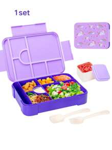 1set Portable Sealed Fruit Box, Salad Box, Working Microwave Lunch Box, Take-Away Lunch Box, Large Capacity Lunch Box With Fork And Spoon, Square Divided Fresh-Keeping Box