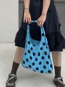 2025 New Chinese Style Embroidery Elegant Lady Tote Bag Shoulder Handbag Large Capacity Commuter Backpack Dots , Polka Dot - Blue - View 2