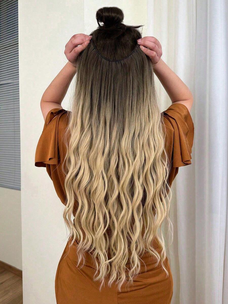 Peluca sintética de 24 pulgadas con ondas naturales en degradado en forma de V, de material resistente al calor, adecuada para mujeres, niñas, fiestas y uso diario