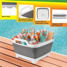 Collapsible Wash Basin - 9L Portable Sink With Drain - Plastic Tub Dish Pan For Camping, Handwashing Laundry, Or Dishes Outdoors Gray