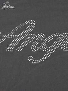 Lässige Sportliche 2-teilige Sets Damen Trainingsanzüge Buchstaben Strass Langarm Crop Tops und Schlaghosen passend zu Y2K Streetwear