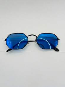 1 Piece Metallic Hexagon Sunglasses - Navy Blue - View 3