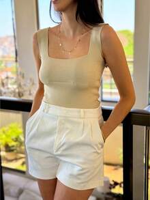 SQUARE TANK TOP SUMMER KNITTED WOMEN'S FASHION - 香檳色 - 查看 2