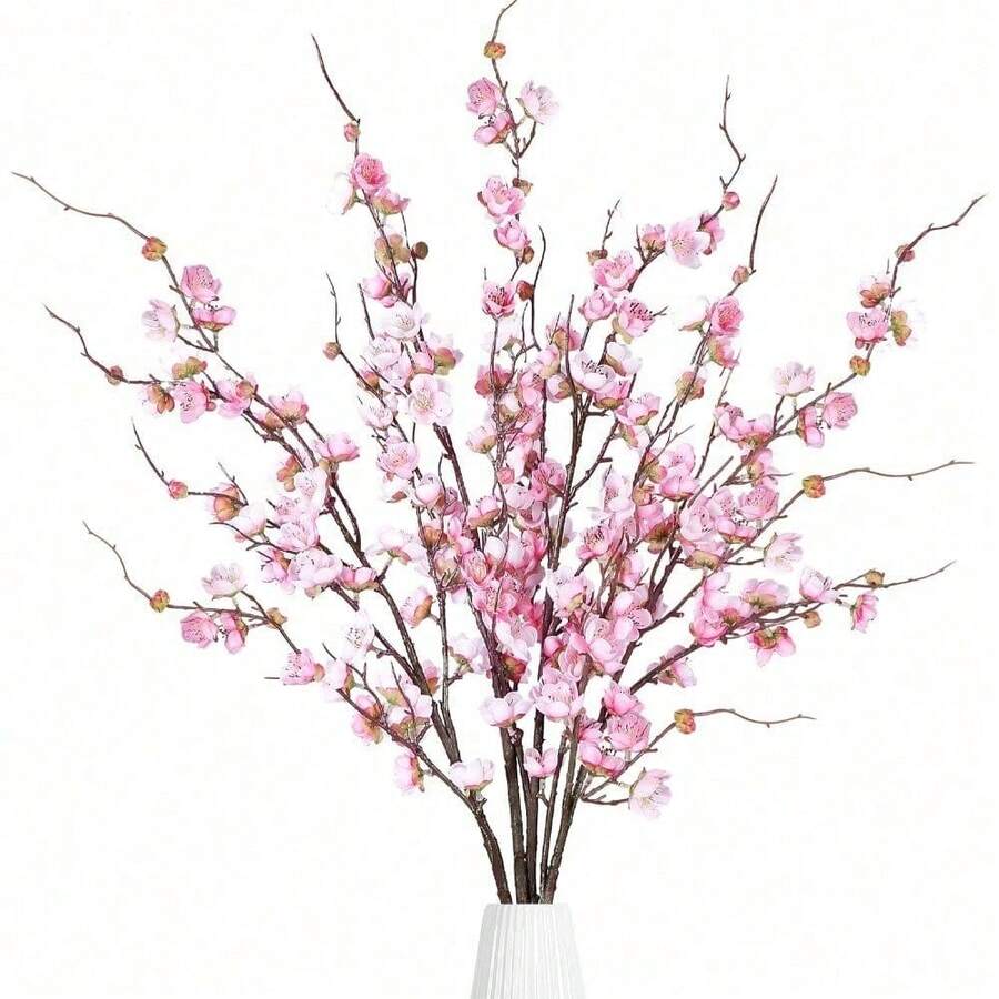 Artificial Cherry Blossom Flowers 4 Pcs Faux Cherry Blossom Stems Faux Silk Cherry Blossom Branches 41'' Fake Flowers Long Stems For Vase Arrangements Home Wedding Table Decor (Pink) KF - 粉色 - 查看 1