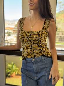 SQUARE TANK TOP SUMMER KNITTED WOMEN'S FASHION - 芥末蛇 - 查看 1