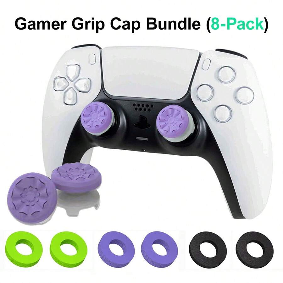8-Piece Silicone Controller Grip Bundle For PS.`5/4- Hexagon Textured Thumbsticks & Precision Rings For Enhanced Gaming, Sweat-Proof & Anti-Slip - 紫色 - 查看 1